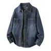 Camisa de mezclilla clásica retro americana lavada de manga larga para hombre, chaqueta camisa casual de moda de otoño de corte holgado para el trabajo