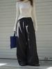 Pantalones de Moda Parisina Modernos con Pliegues Laterales de Estilo Nuevo Otoño e Invierno, Pantalones Largos Fluidos de Pierna Ancha Tendencia para Mujer