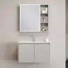 Juego de gabinete de baño de acero inoxidable con lavabo de cerámica integrado, lavamanos y gabinete espejo inteligente en estilo crema