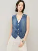 Colete Jeans Casual da Moda Estilo Coreano Retro para Mulheres, Novo Modelo de Verão com Gola V de Botão Único, Sem Mangas, Top Estiloso