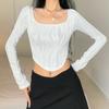Ropa de mujer transfronteriza de Amazon 2023 otoño popular top de cuello en U onda de agua cintura delgada sexy camiseta de manga larga para mujer