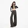 Jeans rectos de mujer con estampado de leopardo transfronterizos, estilo americano, fluidos, hasta el suelo, sexys, pantalones largos de estampado de leopardo negro, longitud extendida de estampado de leopardo negro