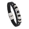 Pulsera tejida de cuerda de cuero doble simple de comercio exterior de moda de Europa y Estados Unidos, pulsera de cuero de acero inoxidable para hombres, pulsera vintage
