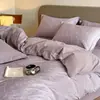 Set minimalista de cuatro piezas de cerámica 100% algodón ligeramente cepillado de alta gama, juego de dormitorio de algodón puro con tacto vintage y jacquard tridimensional