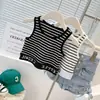 Chaleco de Verano para Niñas Moda Infantil de Moda Marca Ins Rayado de Cintura Alta con Letras Top Corto