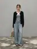 Cárdigan de punto redondo de manga larga estilo "old money" francés para mujer, otoño artístico simple casual de punto suave para capas
