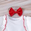 25 Comércio Exterior Transfronteiriço Europeu e Americano Bebê, Lactente e Menina Jovem Conjunto Design Gola Redonda Manga Voadora Manga Curta Calça Saia Adereço de Cabeça