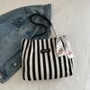 Bolsa Tote Ombro Único Feminina Moda Casual Listrada Fresca Simples Literária Retro Japonesa Estilosa Grande Capacidade
