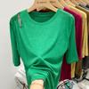 Camiseta de Manga Corta de Seda de Hielo Europea para Mujer, Moderna, Holgada, de Verano, con Cortes, Hombros Descubiertos, Delgada, con Diseño de Nicho