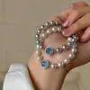 Pulsera de Perla Swarovski Aguamarina con un Solo Diamante, Estilo de Nicho de Lujo Ligero, Elegante Pulsera con Perlas de Diamante Pequeñas Perfectamente Redondas de Alto Brillo