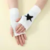 Guantes de Lana Tejidos con Estrella de Cinco Puntas para Hombre y Mujer, de Punto, de Invierno y Otoño, de Moda, de Medio Dedo, Calientes, sin Dedos, Mangas Falsas