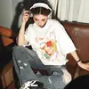 Camiseta Blanca de Puro Algodón de Manga Corta para Mujer, Marca de Moda Estilo Americano, Diseño de Verano, Estilo Nicho, Versátil, Corte Holgado, Top de Media Manga
