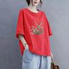 Gordo mm Talla Grande Algodón Cuello Redondo Camiseta de Manga Corta para Madre Verano para Mujer Holgada Casual Moda Estampada Efecto Adelgazante Top