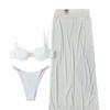 Nuevo Traje de Baño de Tres Piezas Bikini con Tirantes Sexy Bikini Europeo y Americano Traje de Baño Dividido Color Sólido Ajustado Vestido de Playa
