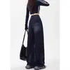 Pantalones de Mezclilla Suave de Pierna Ancha de Tiro Alto Azul Retro Populares para Mujer, Estilo High Street Americano Otoño/Invierno Pantalones Rectos de Longitud hasta el Suelo