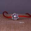 999 Plata Pura Flor de Seis Pétalos Flor de Ciruelo Girasol Cuentas Espaciadoras 3D Plata Dura Flor Transferencia Cuentas Pulsera DIY Accesorios de Joyería de Plata