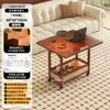 Mesa de centro móvil, mesa auxiliar, carrito pequeño vintage de madera maciza, mueble lateral para sala de estar con ruedas, mueble lateral para sofá, mesa plegable para apartamentos pequeños