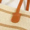 Nova Bolsa de Palha Trançada Estilosa de Grande Capacidade, Nova Bolsa de Ombro/Axila Trançada Feita à Mão, Bolsa Feminina Listrada da Moda