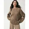 Otoño 2026 Nuevo Suéter Estilo Perezoso Retro Suéter de Cachemira para Mujer Holgado Cuello Redondo Suéter de Punto Trenzado Cálido