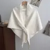 Bufanda de Punto Cruz de Mezcla de Lana de Color Sólido Versátil de Moda Calentador de Cuello Bufanda Cardigan Exterior