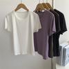 Camiseta Casual de Algodão Bambu Espinha de Peixe Manga Curta, Super Branca, Gola Redonda Solta, Top Curto Elástico Fresco para Mulheres