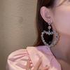 Brincos de Argola Exagerados com Design Hollow de Diamante em Forma de Coração Agulha de Prata Europeus e Americanos Design Nicho Ins Brincos Pendentes Brincos de Luxo para Mulheres