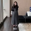 Conjunto de Maternidad Otoño Invierno Lana Cuadros Overol Vestido Botón Lateral Falda Línea A + Capa Base Cubre Vientre Holgada No Dependiente del Tipo de Cuerpo