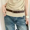 Cinturón Negro Estilo Vintage de Alta Gama con Bordes Cosidos, Hebilla Metálica y Acentos Decorativos para Mujer, Adecuado para Combinar con Jeans