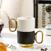 Caneca de cerâmica de luxo leve estilo nórdico e pires combinação casal xícara preto e branco alta aparência chá da tarde café xícara presente