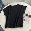 Camiseta Blanca de Gama Alta con Cuello en V y Manga Corta con un Ajuste Holgado Relajado y Elegante para Principios de Otoño, Top Versátil Adelgazante y a la Moda