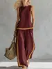 Conjunto de Calça Pantalona Sem Manga Color Block Estilo Europeu e Americano 2026 para Mulheres, Conjunto Casual de Verão Duas Peças, Estilo Transfronteiriço da Moda