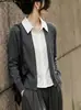 2026 Top de Punto Falso de Dos Piezas para Mujer Casual Adelgazante Manga Larga POL0 Cárdigan Gris Camello Avena