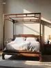 Nova Cama com Estrutura de Madeira de Nogueira Preta Estilo Chinês Estética da Dinastia Song Cama Plataforma Minimalista Quarto de Casa Cama de Quatro Colunas de Madeira Maciça