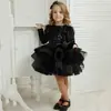 Vestido Negro de Florista con Lentejuelas y Mangas Largas 2025 Nuevo Fiesta de Cumpleaños para Niña Pequeña Lindo Vestido de Princesa de Navidad No