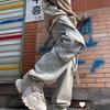 Explosiones Transfronterizas Retro Americano Multi-bolsillo Jean de Trabajo para Hombre Marca de Tendencia High Street Rectos Sueltos Pierna Ancha Pantalones de Tendencia