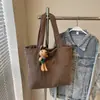 Bolso Tote de Terciopelo Rayado Retro Simple de Aspecto Elegante, Estilo Nuevo Otoño e Invierno para Mujer, Bolso Cruzado Ligero de Gran Capacidad para Viajes y Viajes Diarios