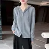 Cardigan de Tricô com Capuz de Lã Pura, Manga Longa, Zíper Duplo, Cor Sólida, Suéter Solto de Lã, Top - Nova Coleção Outono/Inverno 2026
