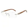 Óculos de Negócios Masculinos de Novo Estilo Que Podem Ser Equipados com Lentes de Grau, Adequados para Rostos Grandes, Ultraleves, Hastes de Madeira Flexíveis, Armação de Óculos Sem Aro para Mulheres, Anti-Luz Azul