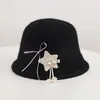 [Em Estoque] Chapéu bucket de lã de alpaca com design de nicho coreano, com estrelas e laços, quente e estiloso