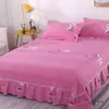 Saia de Cama Escovada Colcha Peça Única Lavada Cama de 1,8m Capa Protetora Amiga da Pele para Dormir Nu Moda Saia de Renda Cama Lençóis de Cama