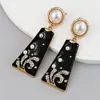 Pendientes Cuadrados de Perlas Incrustados con Diamantes Vintage Europeos y Americanos, Pendientes de Lujo Ligero de Gama Alta, Pendientes Estilo Palacio Retro