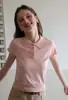 Camiseta de punto EGKA de alta inteligencia con cuello polo y manga corta, fina de verano, casual, corte slim, versátil, top de manga raglán