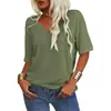 Camiseta Feminina Gola V Manga Curta Camisa Solta Casual Cor Sólida Top Básico