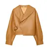 Z Estilo Europeo y Americano Transfronterizo 2026 Nueva Moda Elegante Ropa de Mujer al por Mayor Cuello Grande Manga Larga Chaqueta de Cuero 5479248