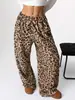 Pantalones Casuales Nuevos Europeos y Americanos de AliExpress Transfronterizos Estampado de Leopardo Pantalones Largos de Pierna Ancha