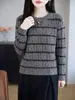 Top de punto clásico de rayas redondas para mujer de principios de otoño, jersey de manga larga a rayas horizontales en bloques de color, suave y acogedor, para el trabajo y el uso casual