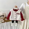 Ropa interior Dianxi de forro polar grueso con cuello de encaje, chaleco de dibujos animados peludo, leggings de invierno para bebé, conjunto de tres piezas