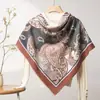 Lenço Quadrado Fino de Seda e Lã para Primavera e Verão o Ano Todo Feminino 200 Xale Étnico Lenço para Ar Condicionado Feminino Customização de Fábrica