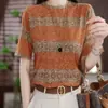 Camiseta Listrada de Manga Curta Inspirada em Design, Novo Estilo Primavera/Verão para Mães, Fashion e Versátil, Blusa de Baixo Pulôver que Reduz a Idade para Mulheres 7346 #