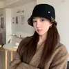 Sombrero de cubo vintage de ante con retazos de estampado de leopardo para mujer, versátil para otoño, hace que la cara se vea más pequeña, adecuado para cabezas grandes